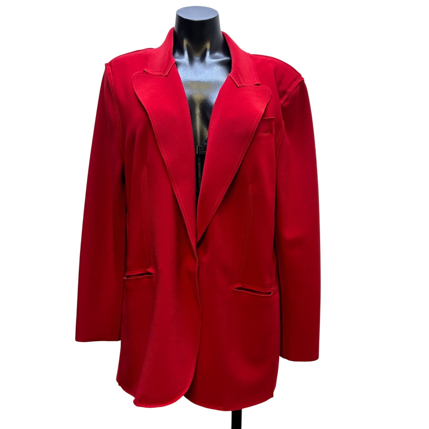 Norma Kamali Red Open-Front Blazer Jacket XL Long Sleeve Lightweight