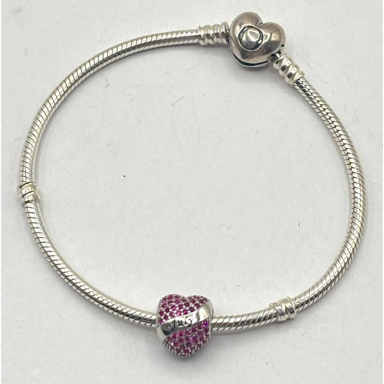Pandora 925 Sterling Silver Heart July Birthstone Charm Bracelet
