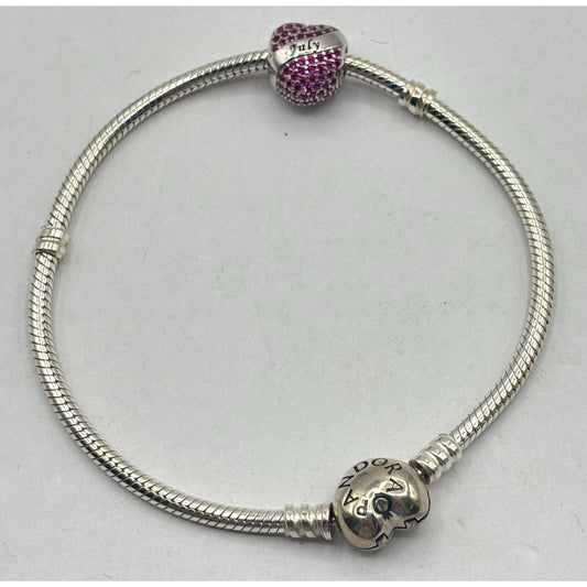 Pandora 925 Sterling Silver Heart July Birthstone Charm Bracelet