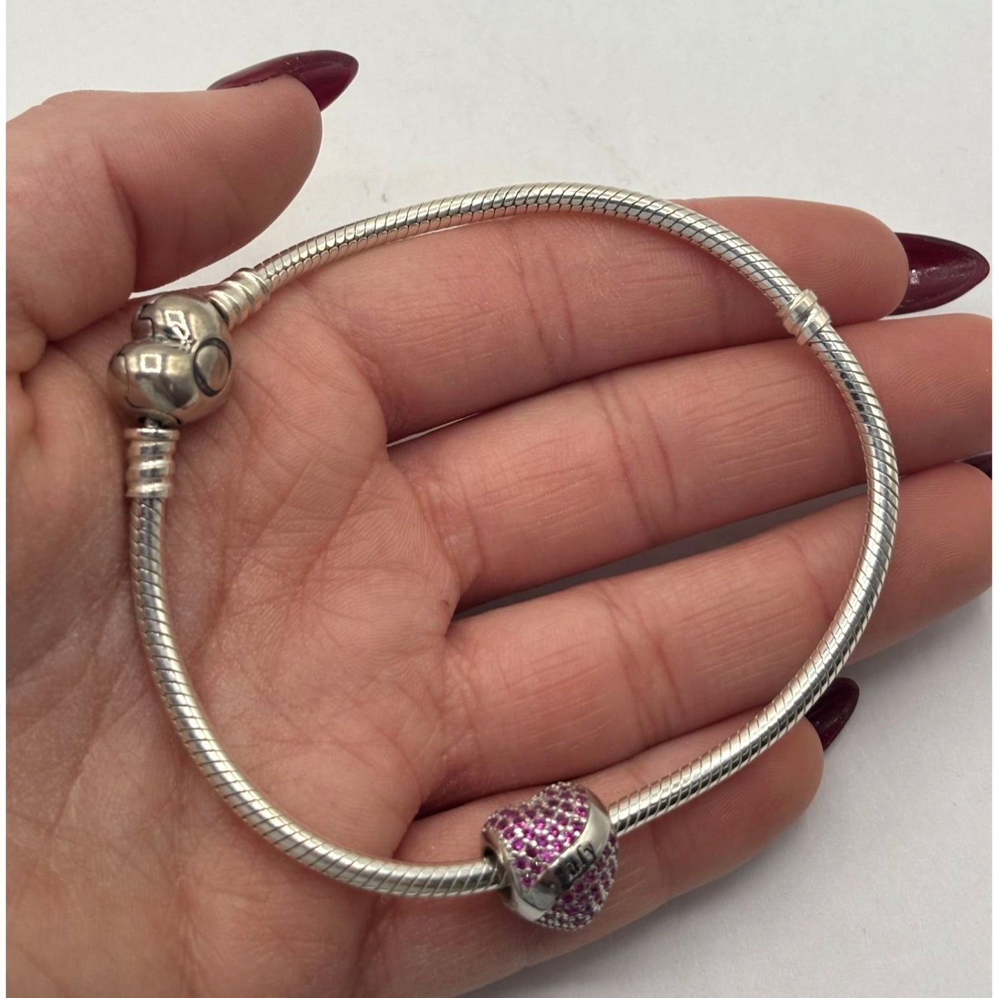 Pandora 925 Sterling Silver Heart July Birthstone Charm Bracelet