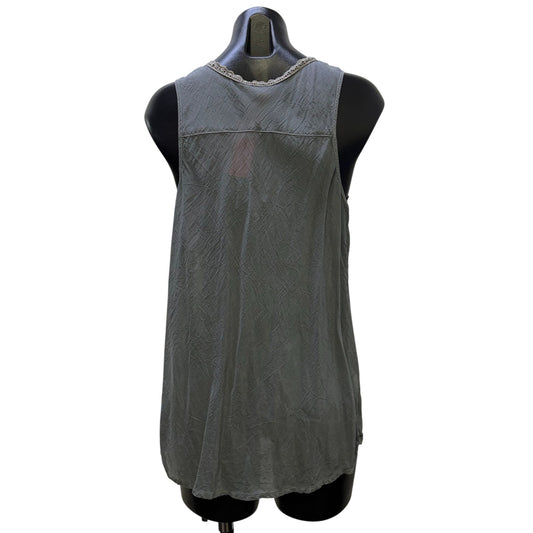 Johnny Was Lace-Trimmed Gray Tank Top With Floral Crochet Details M