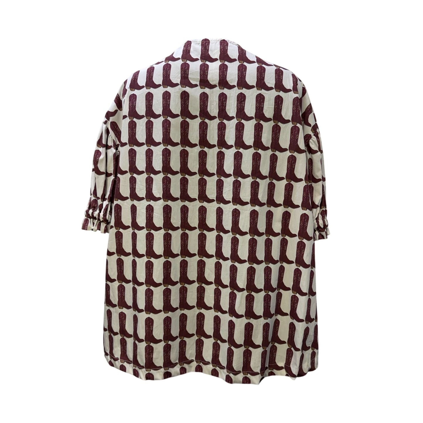 Brooke Wright Cowboy Boot Print Blouse White & Burgundy L/XL
