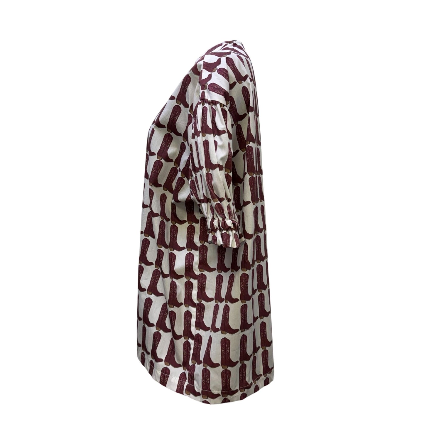 Brooke Wright Cowboy Boot Print Blouse White & Burgundy L/XL