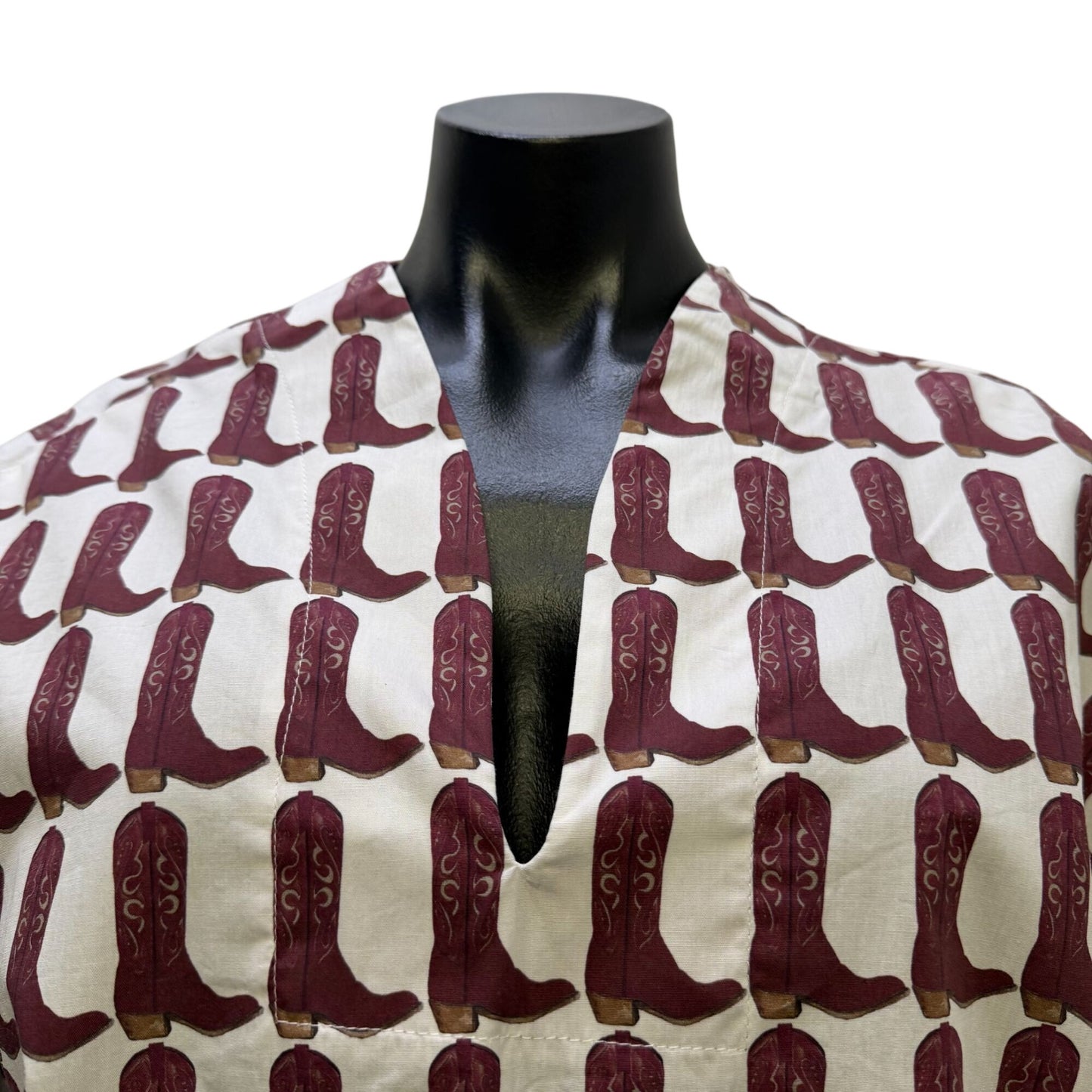 Brooke Wright Cowboy Boot Print Blouse White & Burgundy L/XL