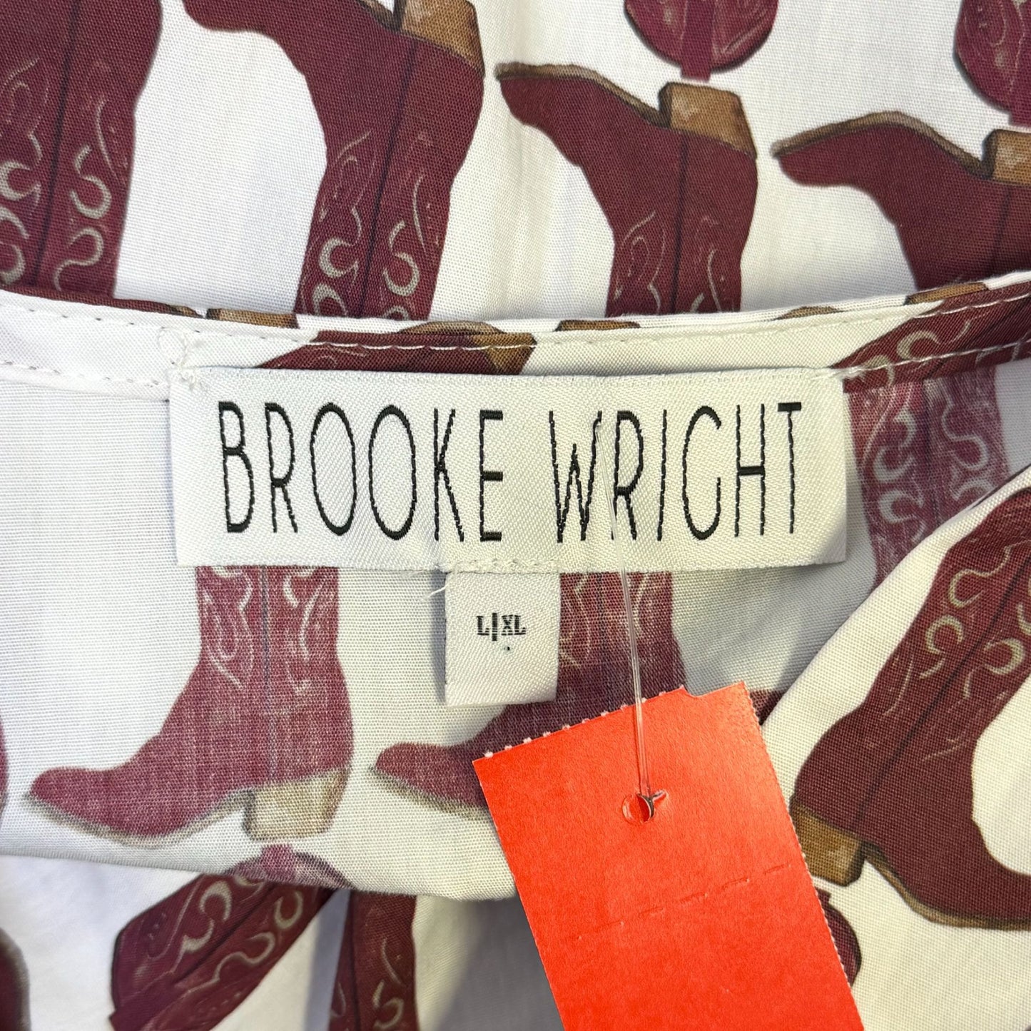 Brooke Wright Cowboy Boot Print Blouse White & Burgundy L/XL