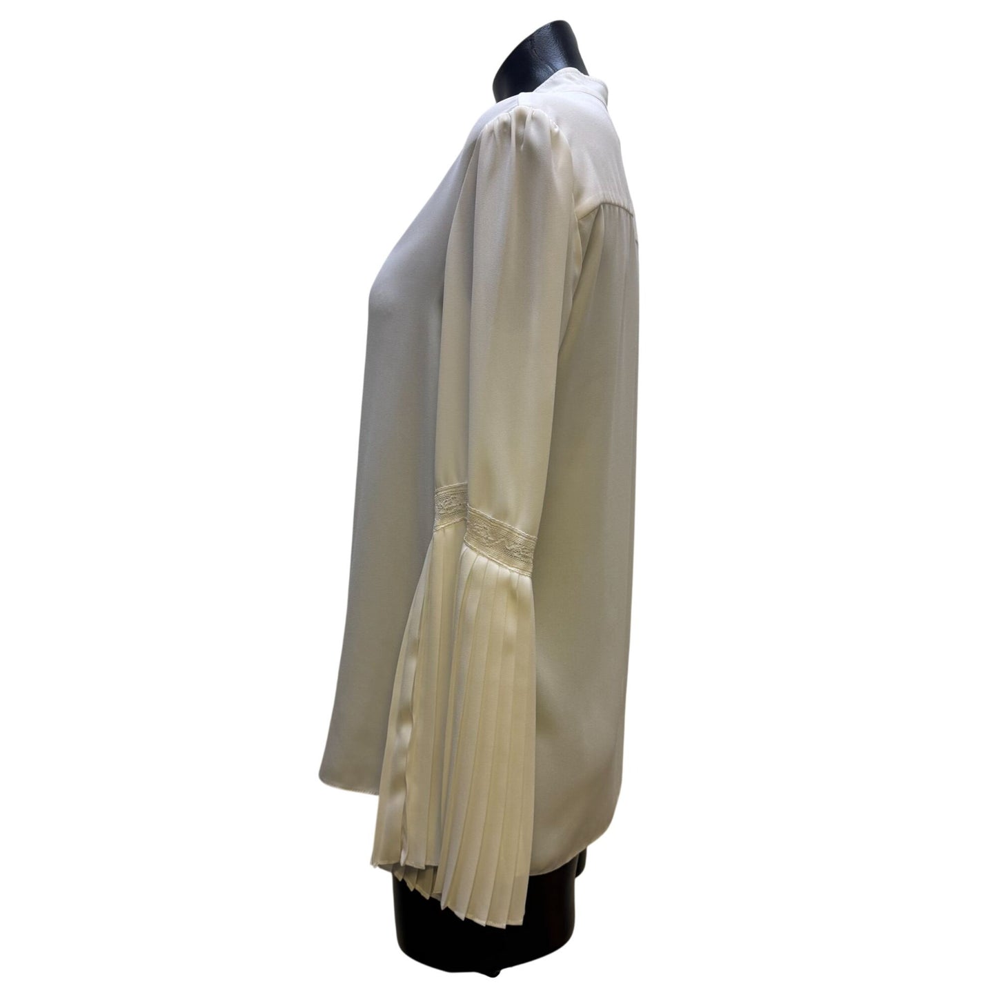 Tahari Arthur S. Levine White Pleated Sleeve Blouse S