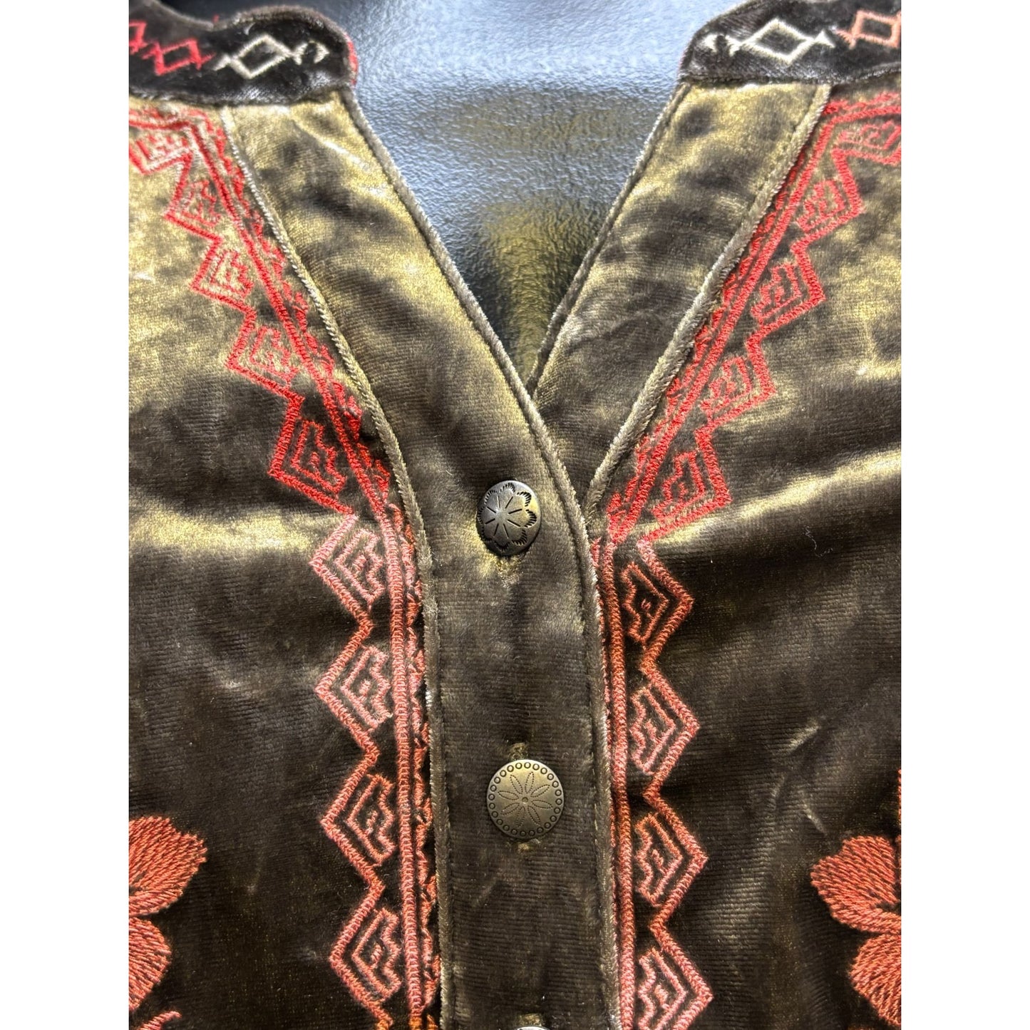 John Mark Embroidered Velvet Tunic Blouse Brown Long Sleeve L