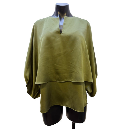 Lafayette 148 Layered Green Blouse With Keyhole Neckline M