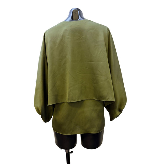 Lafayette 148 Layered Green Blouse With Keyhole Neckline M