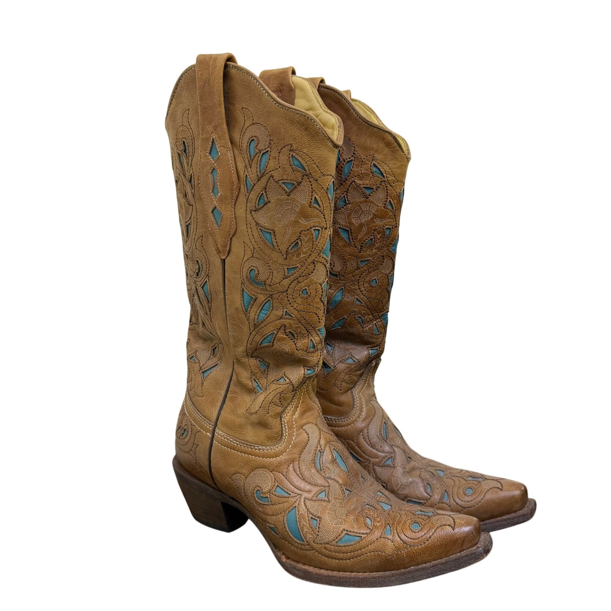 Corral Brown & Turquoise Leather Western Cowgirl Boots 6