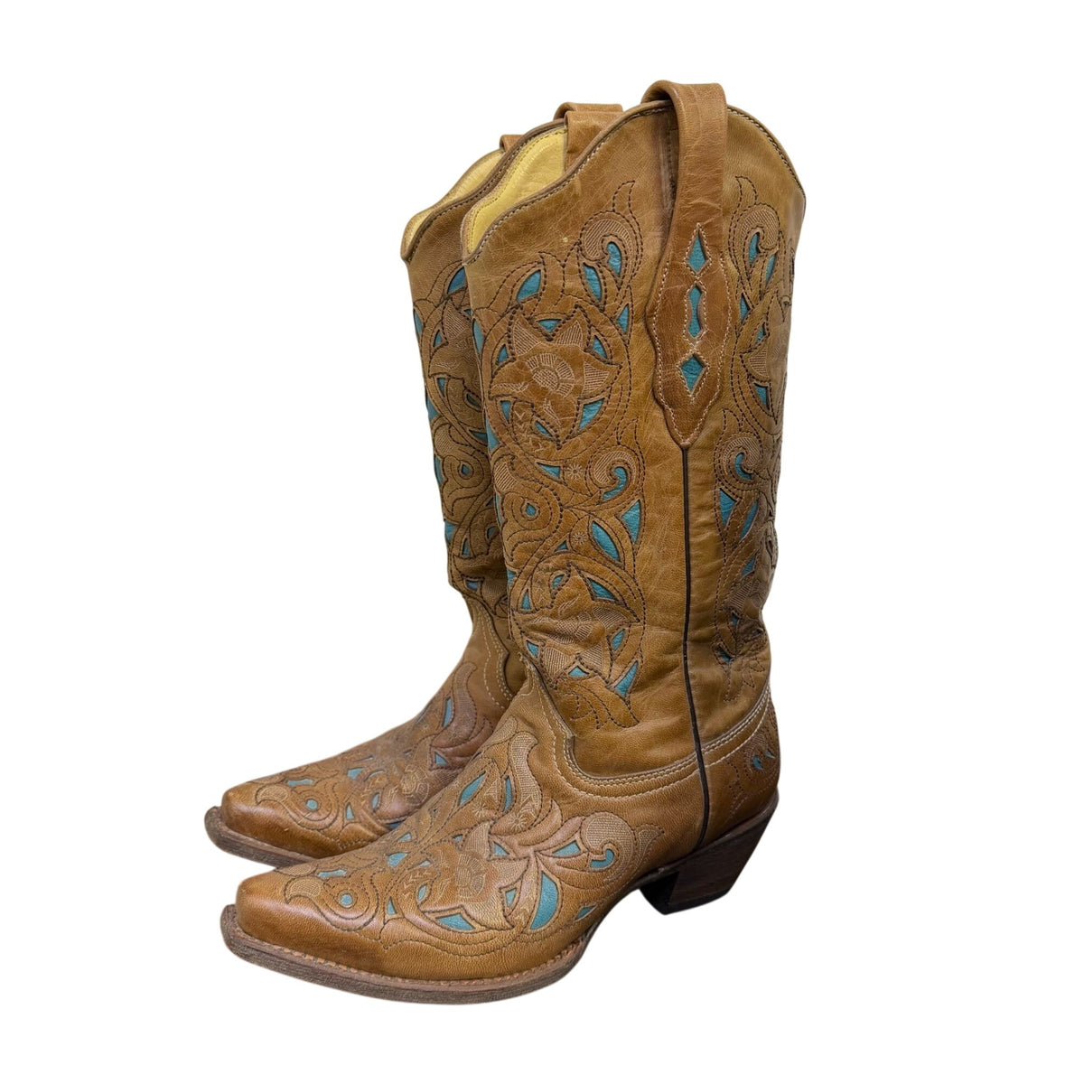 Corral Brown & Turquoise Leather Western Cowgirl Boots 6