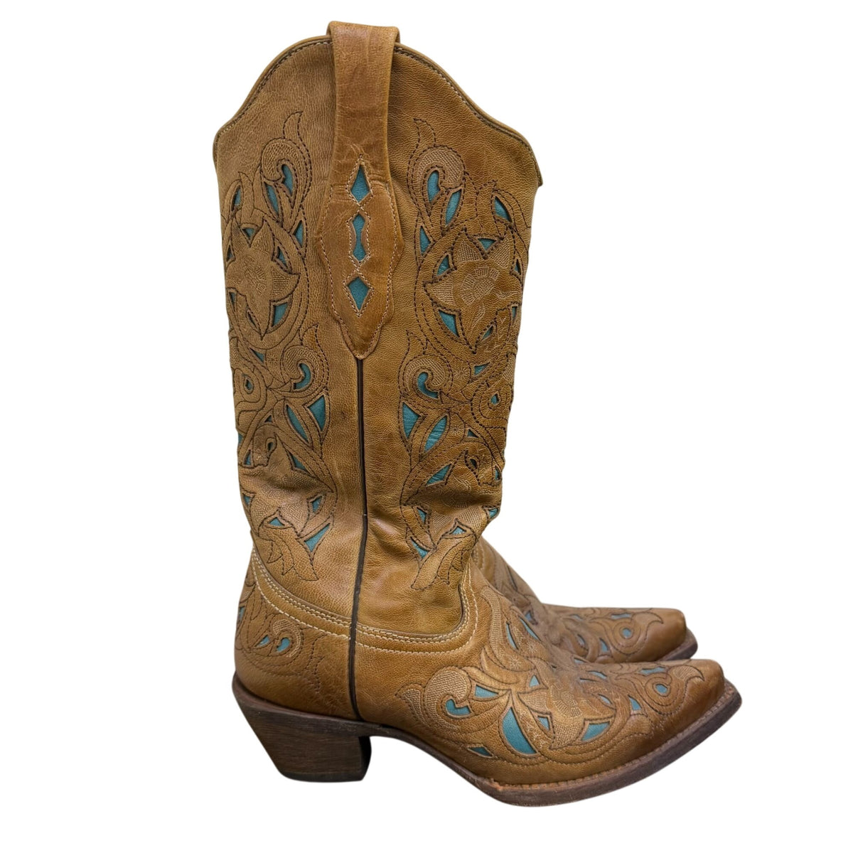 Corral Brown & Turquoise Leather Western Cowgirl Boots 6