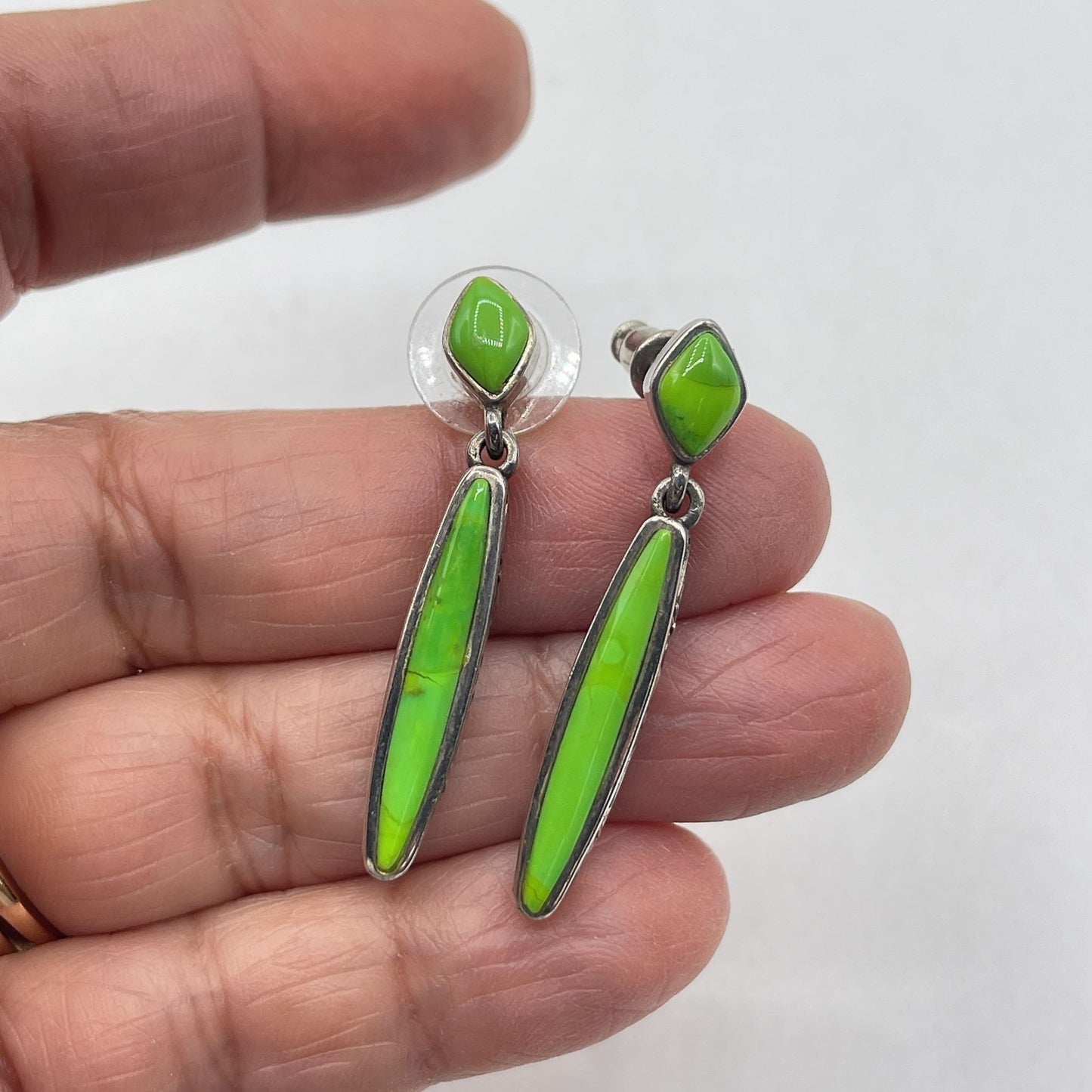 925 Silver Vintage Green Turquoise Dangle Earrings