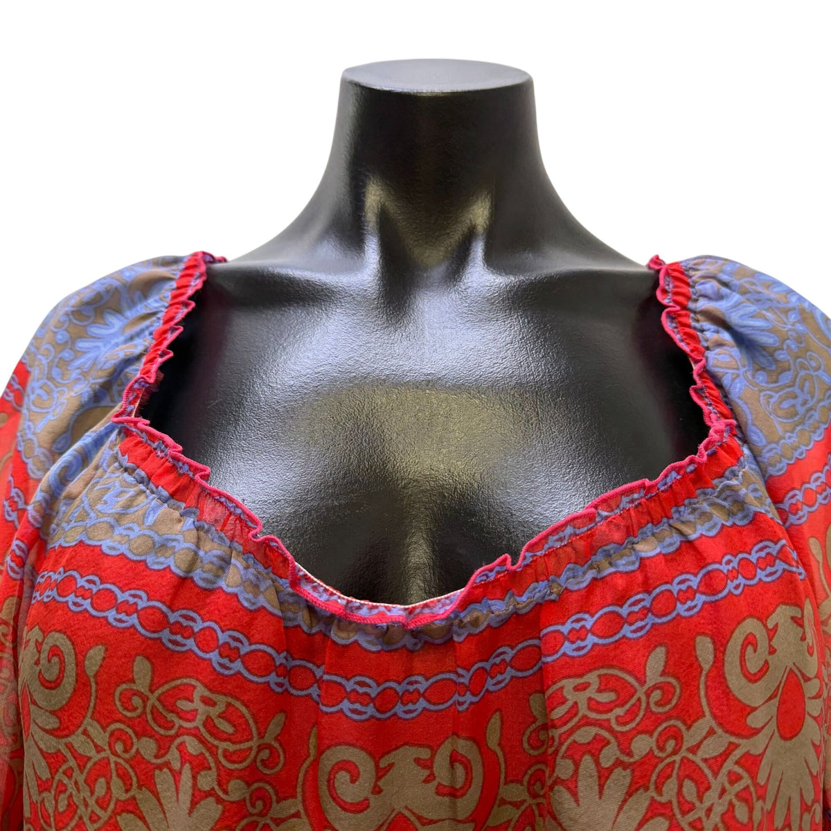 Hale Bob Printed Silk Blouse Red & Orange Long Sleeve Size M