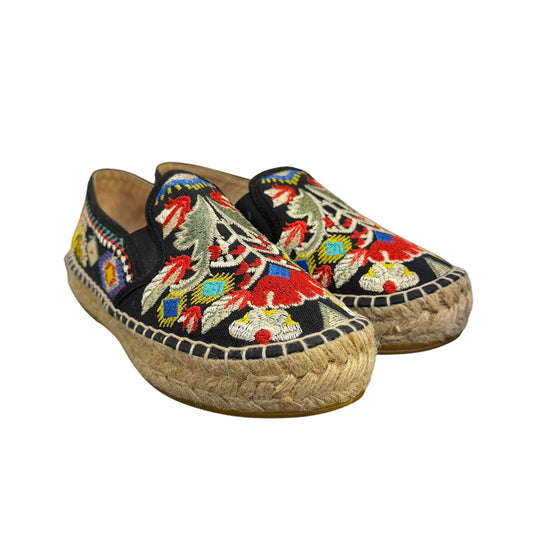 Johnny Was Embroidered Espadrille Shoes Black Multi Floral Size 6.5
