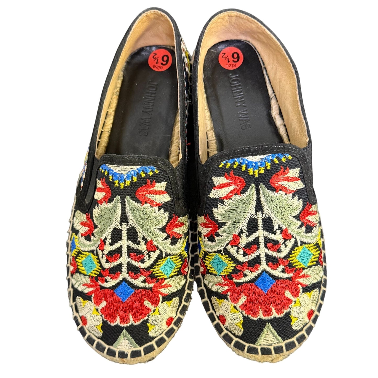 Johnny Was Embroidered Espadrille Shoes Black Multi Floral Size 6.5