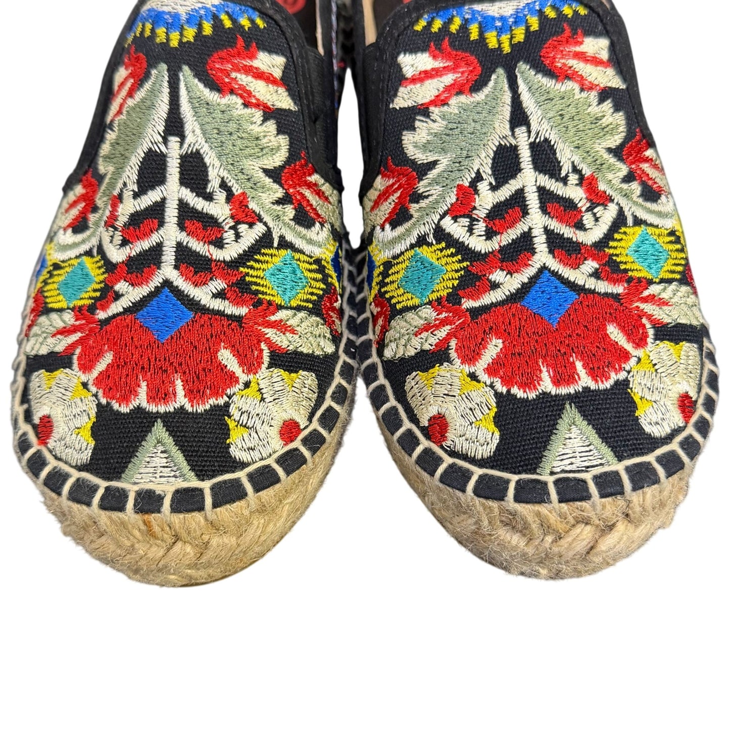 Johnny Was Embroidered Espadrille Shoes Black Multi Floral Size 6.5