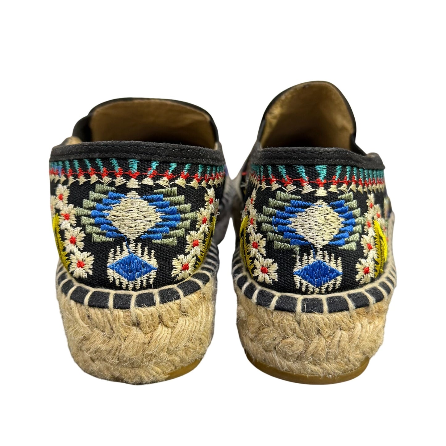 Johnny Was Embroidered Espadrille Shoes Black Multi Floral Size 6.5