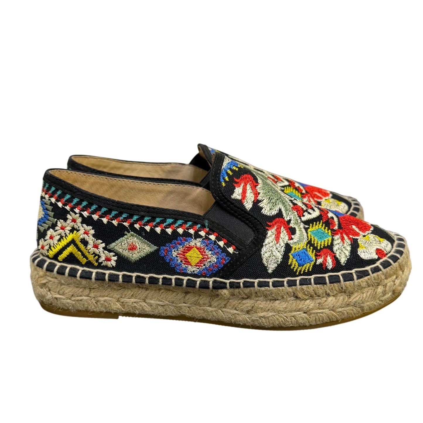 Johnny Was Embroidered Espadrille Shoes Black Multi Floral Size 6.5