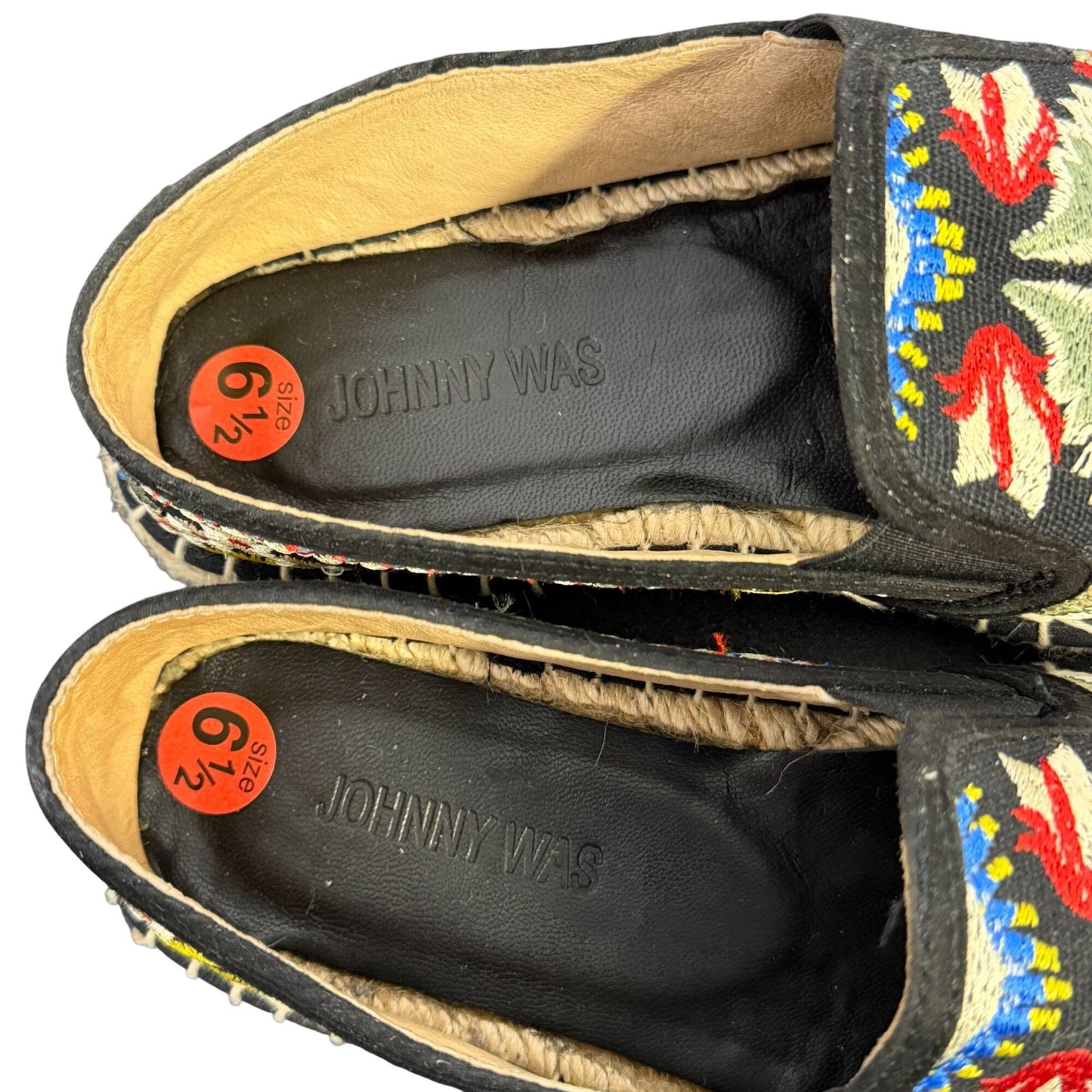 Johnny Was Embroidered Espadrille Shoes Black Multi Floral Size 6.5