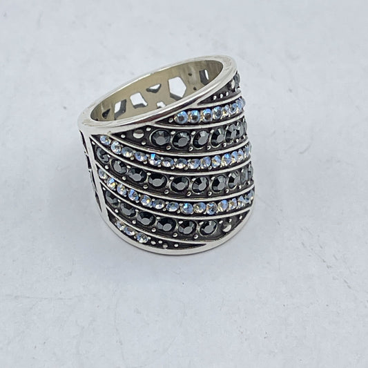 Brighton Silver Wide Band Ring Crystals & Stars Design 5