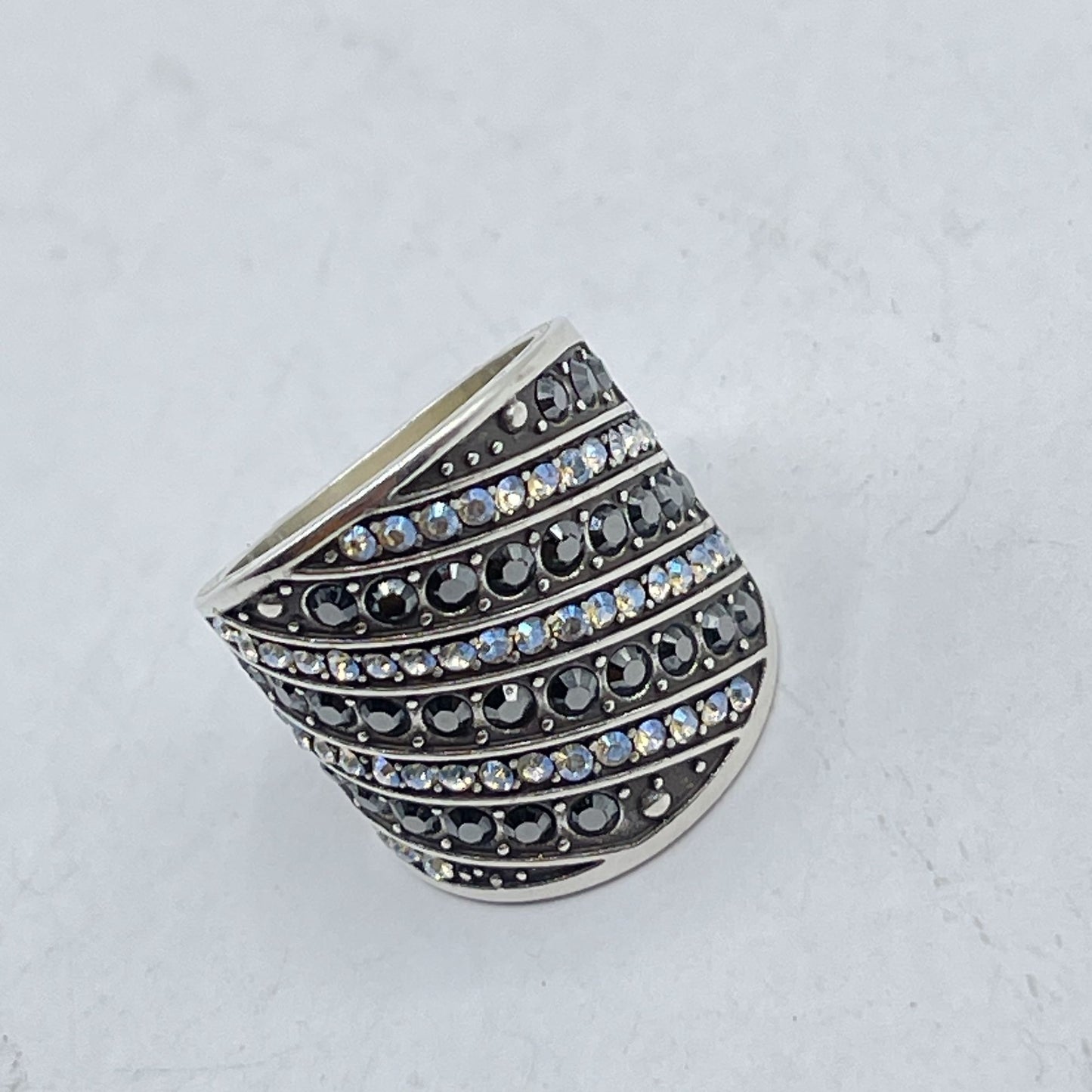 Brighton Silver Wide Band Ring Crystals & Stars Design 5