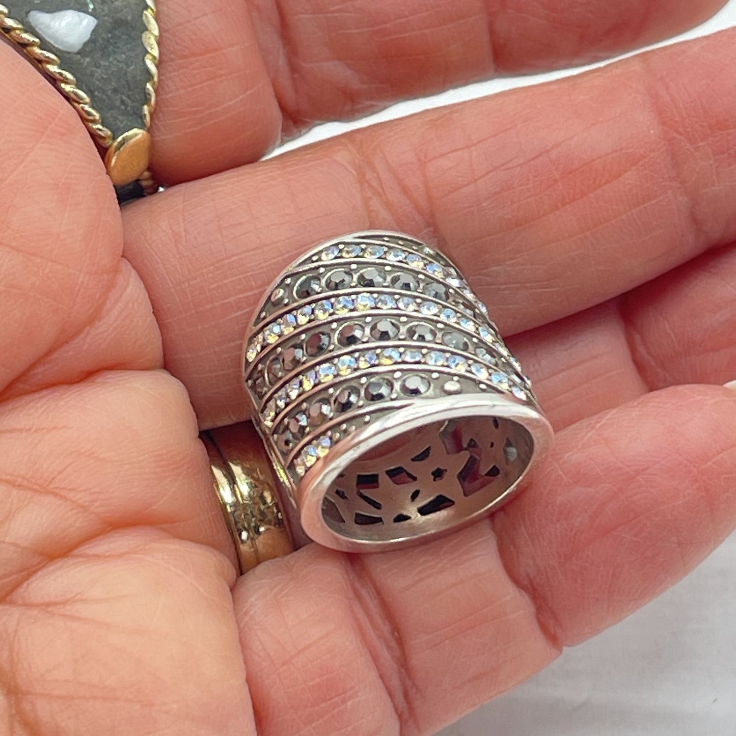 Brighton Silver Wide Band Ring Crystals & Stars Design 5
