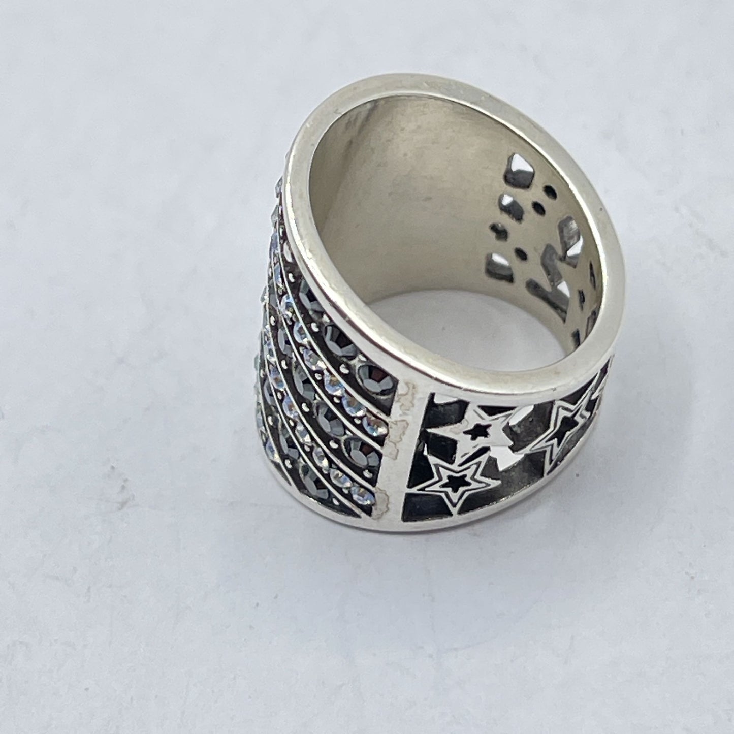 Brighton Silver Wide Band Ring Crystals & Stars Design 5