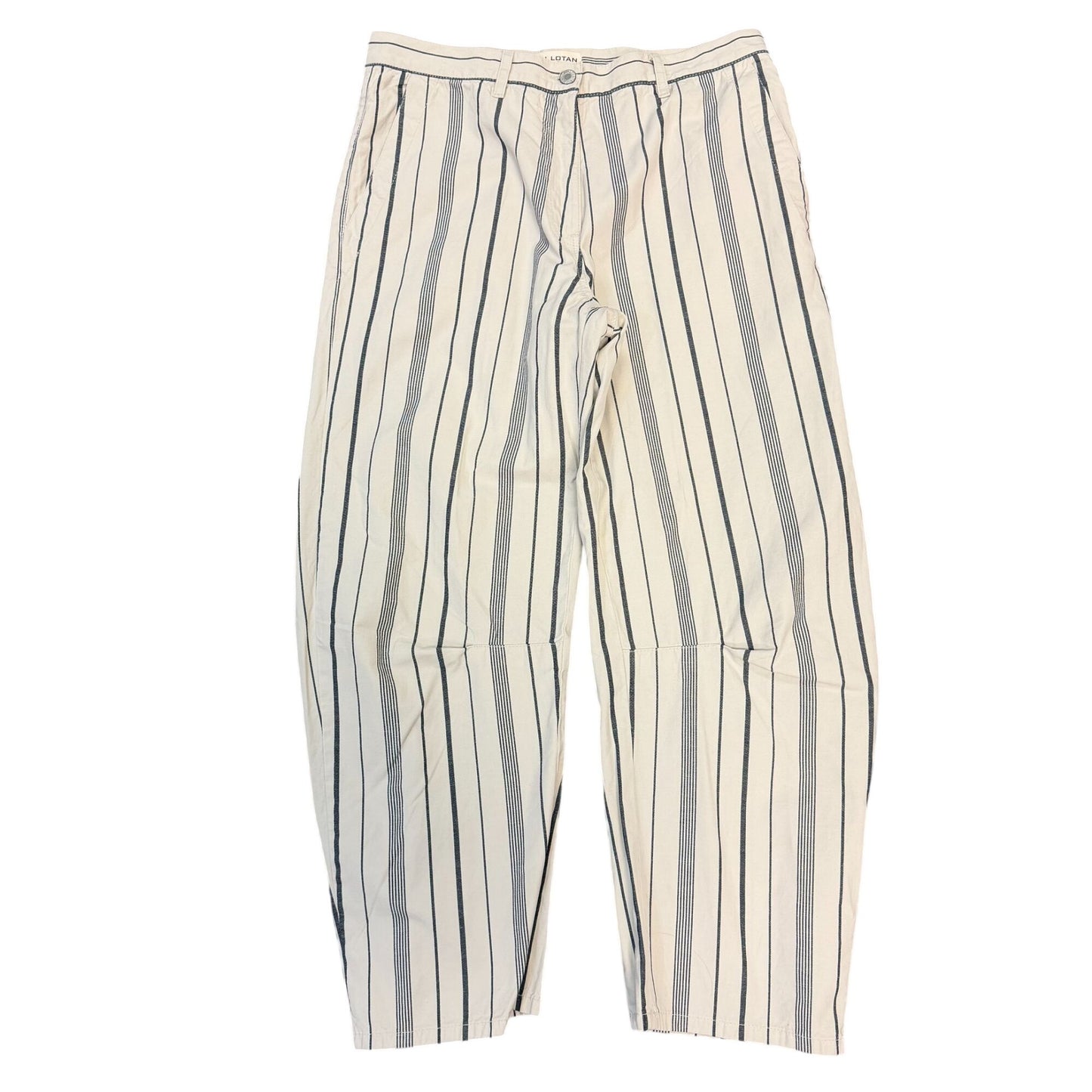 Nili Lotan Striped Cream & Gray Cotton-Linen Pants Size 6