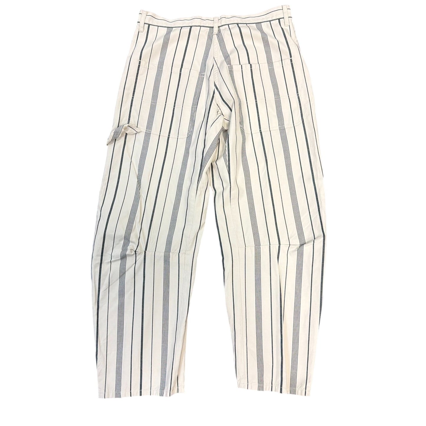 Nili Lotan Striped Cream & Gray Cotton-Linen Pants Size 6