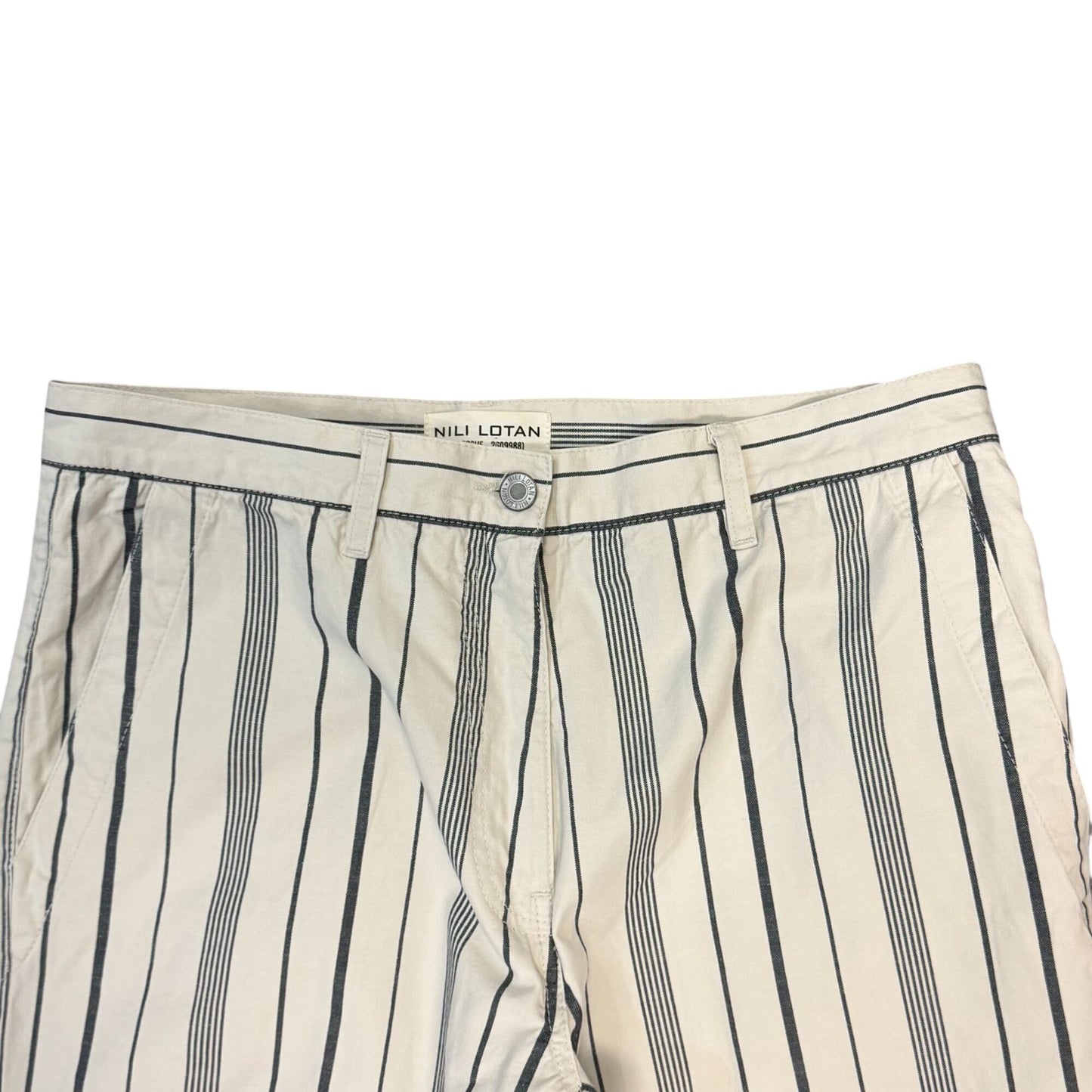 Nili Lotan Striped Cream & Gray Cotton-Linen Pants Size 6