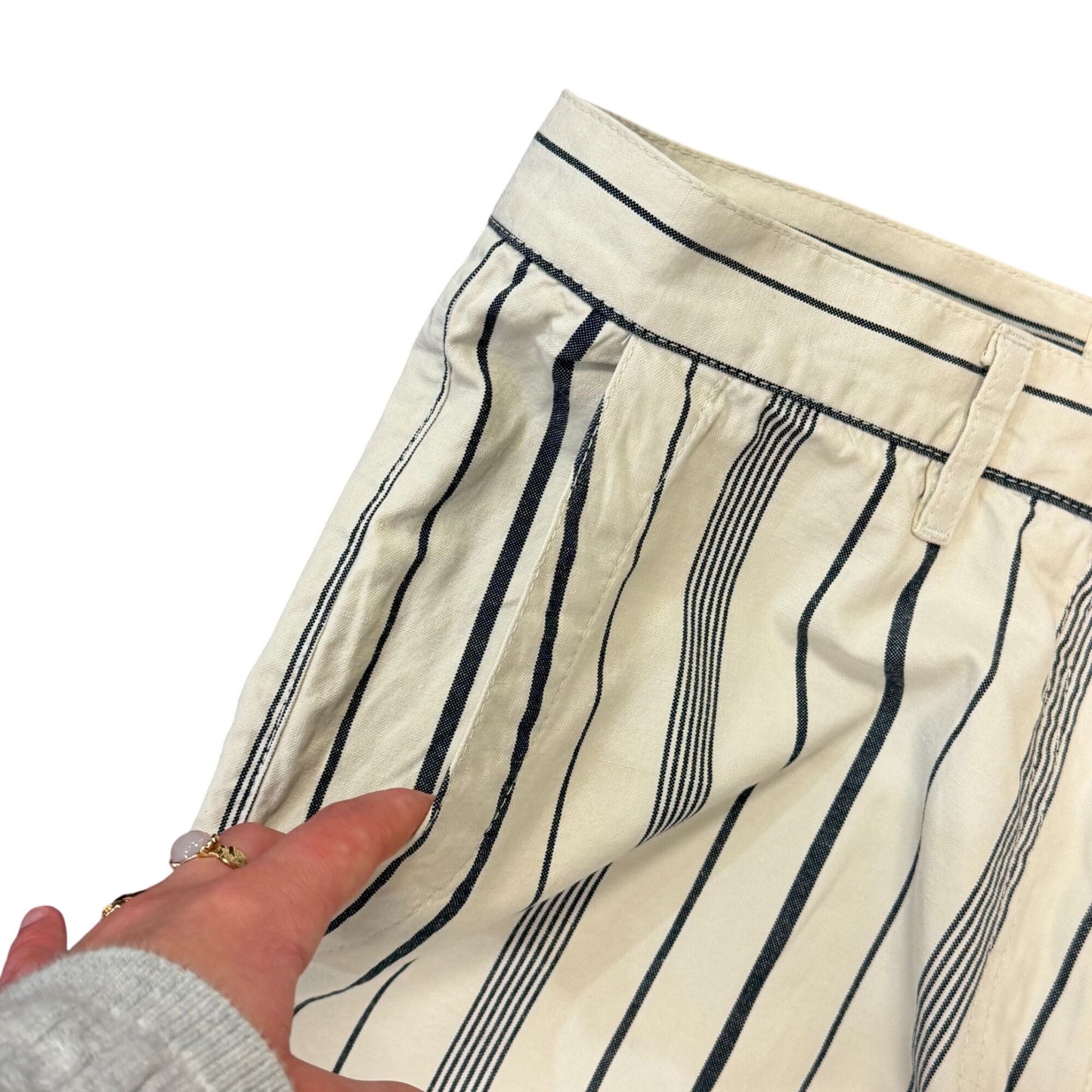 Nili Lotan Striped Cream & Gray Cotton-Linen Pants Size 6