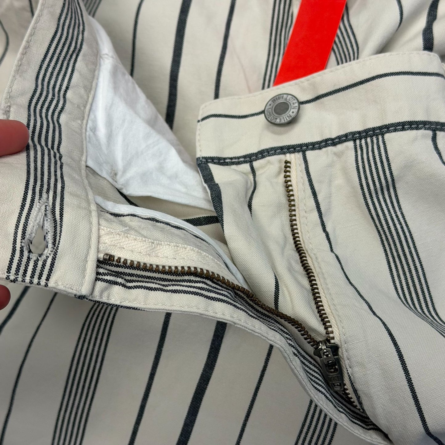 Nili Lotan Striped Cream & Gray Cotton-Linen Pants Size 6