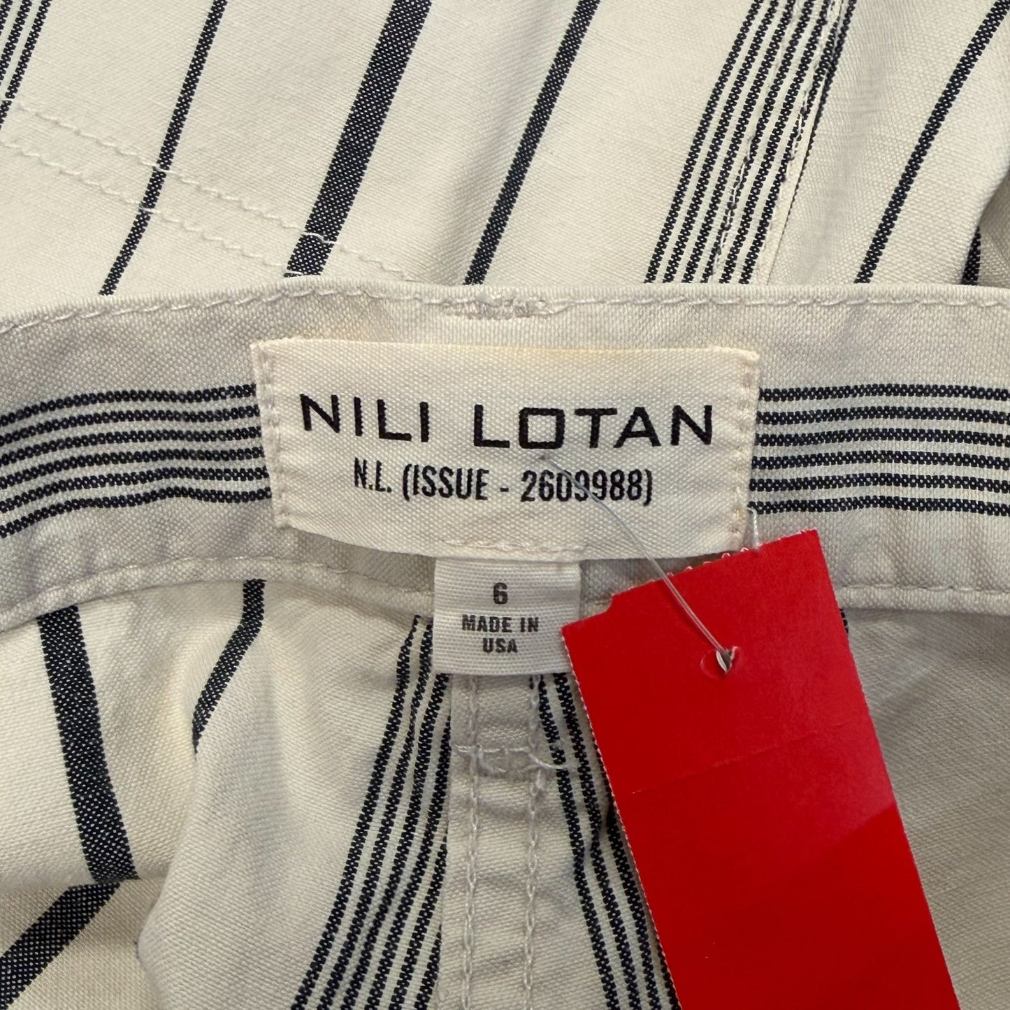 Nili Lotan Striped Cream & Gray Cotton-Linen Pants Size 6