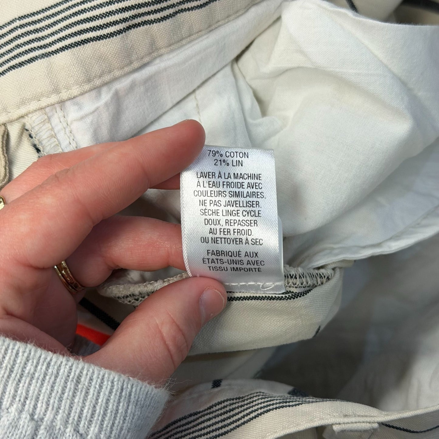 Nili Lotan Striped Cream & Gray Cotton-Linen Pants Size 6