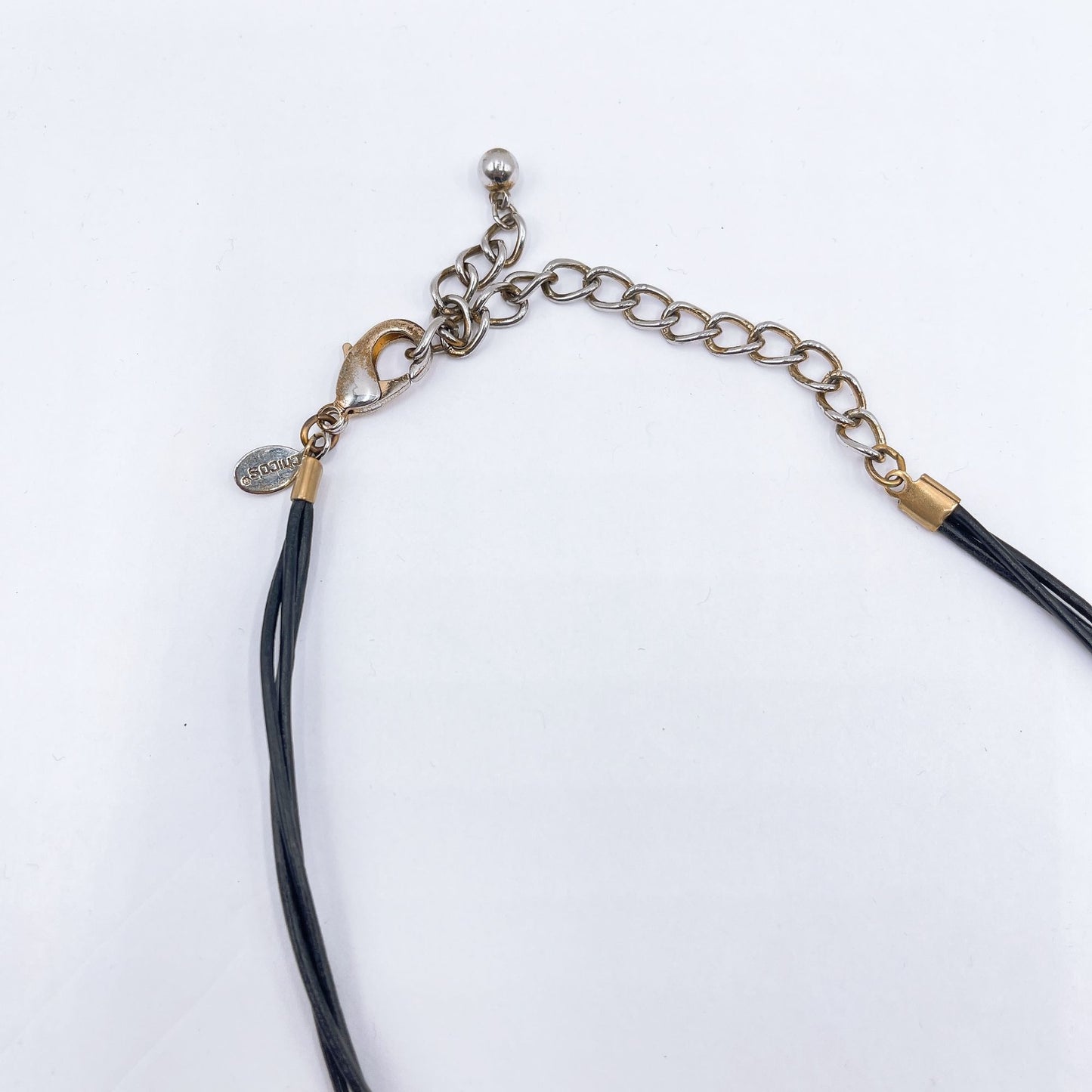 Chico's Hammered Gold Silver Tone Pendant Necklace Adjustable Black Cord