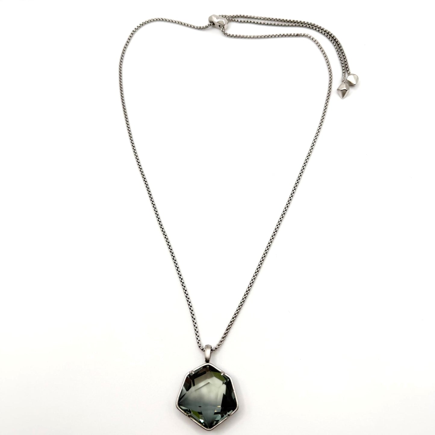Kendra Scott Kalani Silver Tone Necklace With Smoky Green Stone Pendant