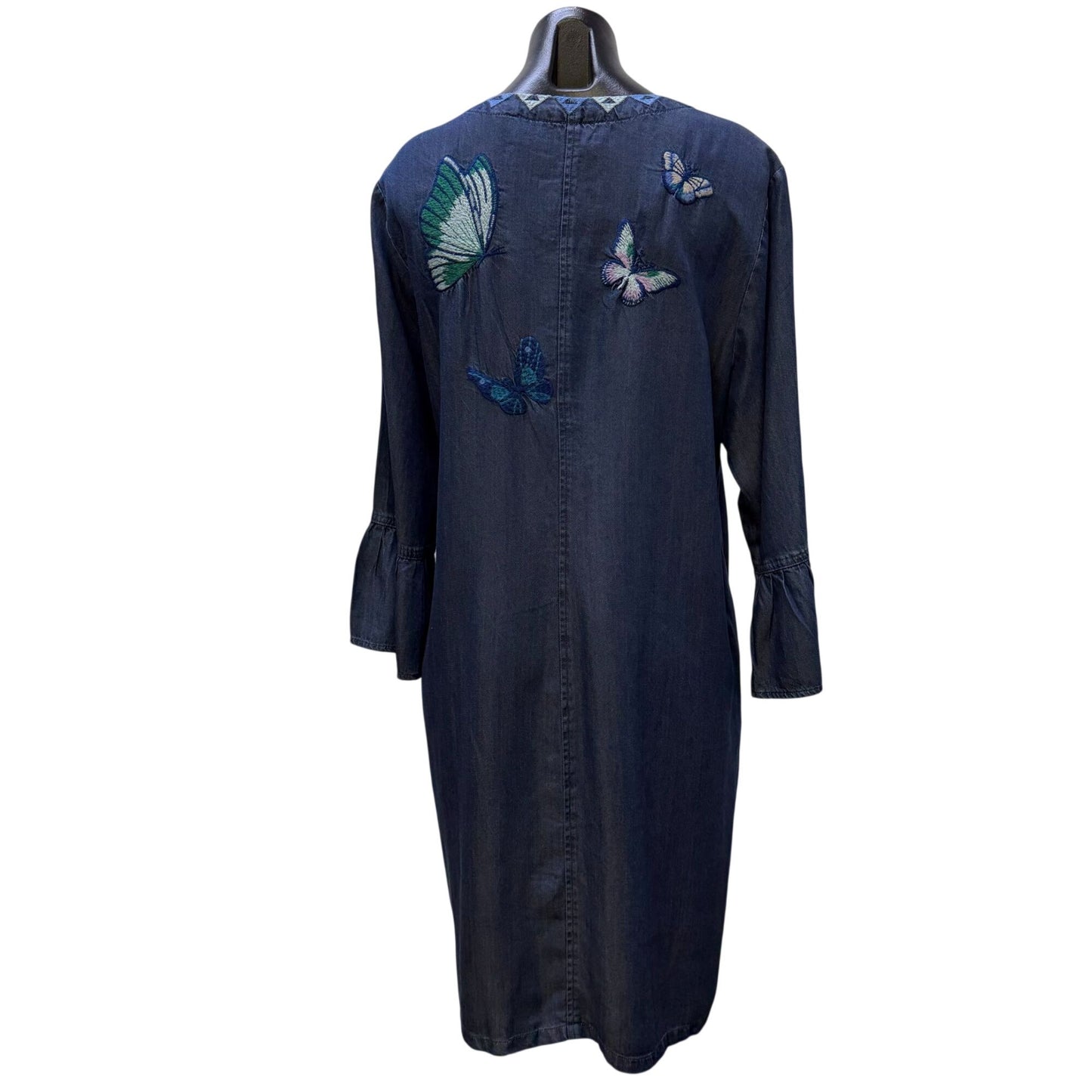 Johnny Was Workshop Blue Multi Embroidered Denim Dress L