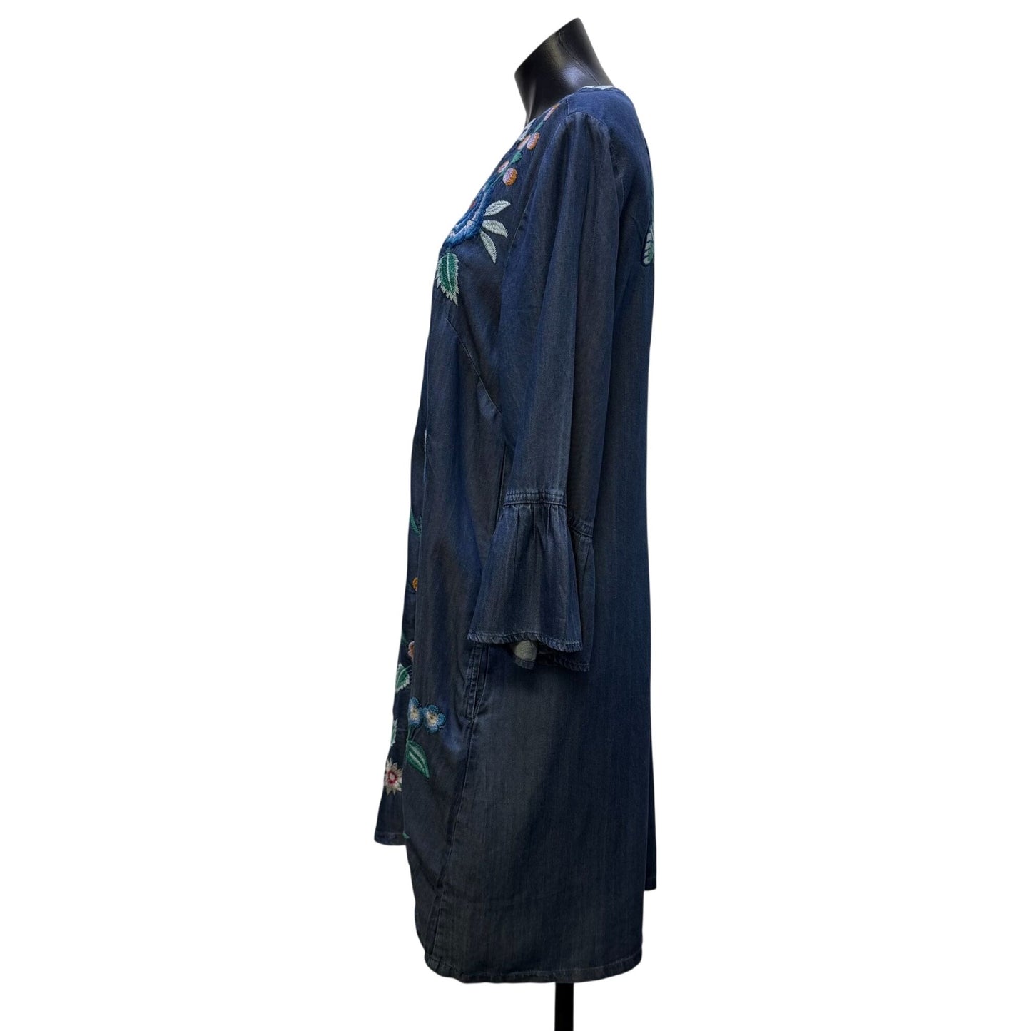 Johnny Was Workshop Blue Multi Embroidered Denim Dress L