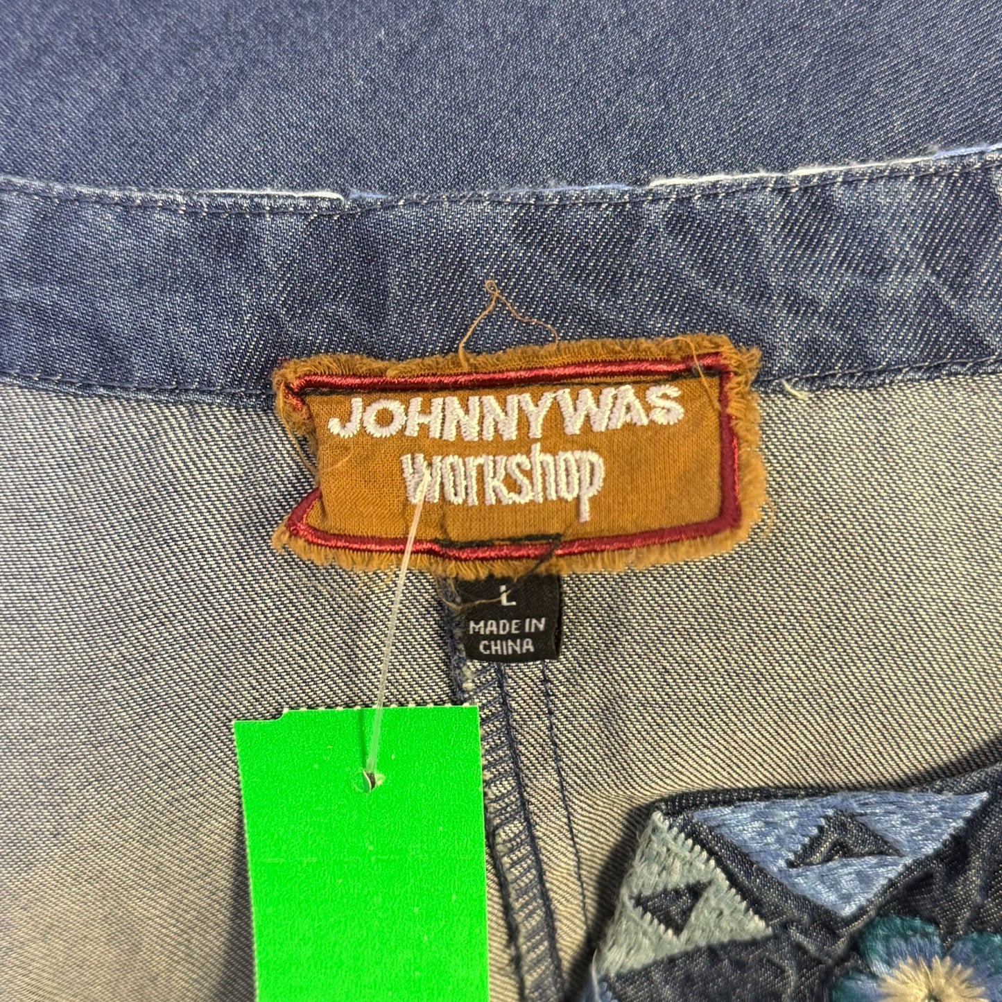 Johnny Was Workshop Blue Multi Embroidered Denim Dress L
