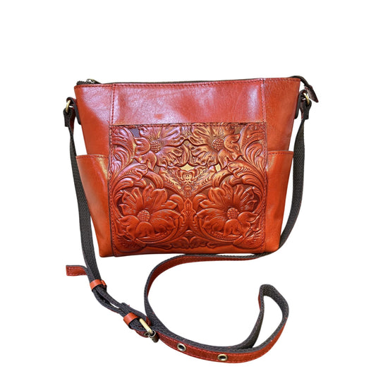 Patricia Nash Rust Leather Embossed Crossbody Bag Size Medium