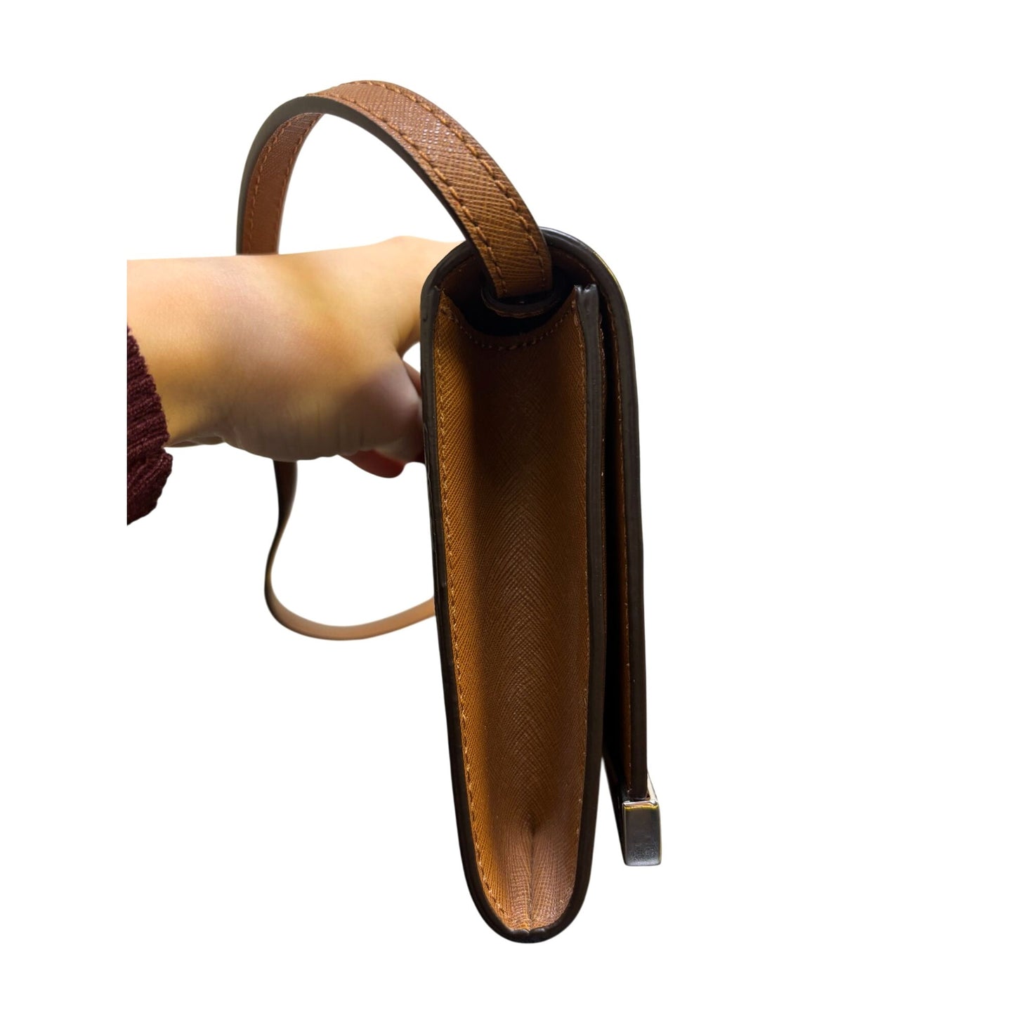 Michael Kors Brown Leather Shoulder Bag With Metal Accent