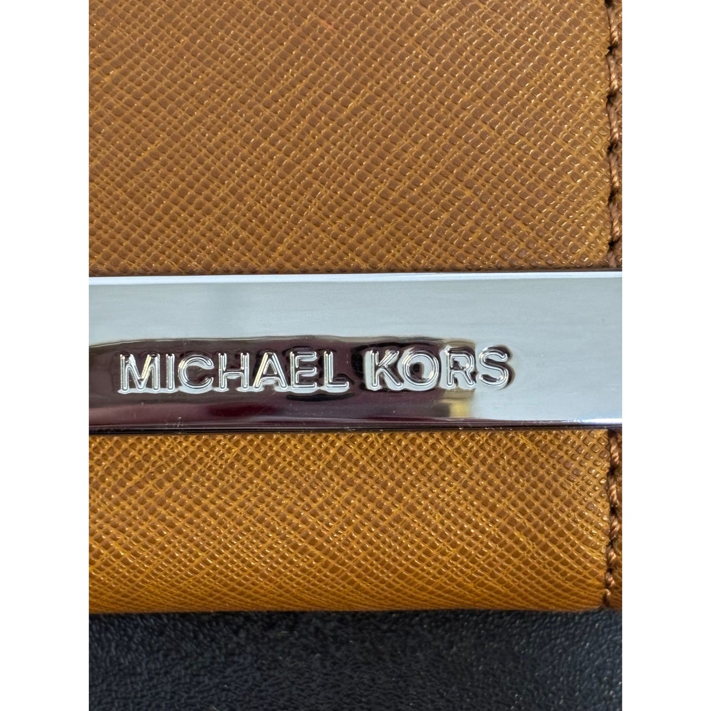 Michael Kors Brown Leather Shoulder Bag With Metal Accent