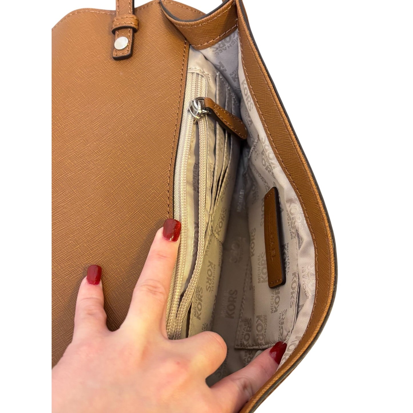 Michael Kors Brown Leather Shoulder Bag With Metal Accent