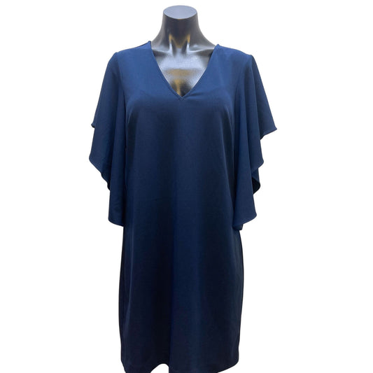 Trina Turk V-Neck Bell Ruffle Sleeve Dress Navy 8