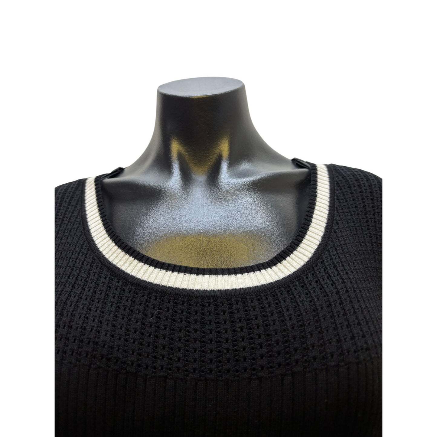 NWT St John Black Multi Dress XL With White & Blue Accents