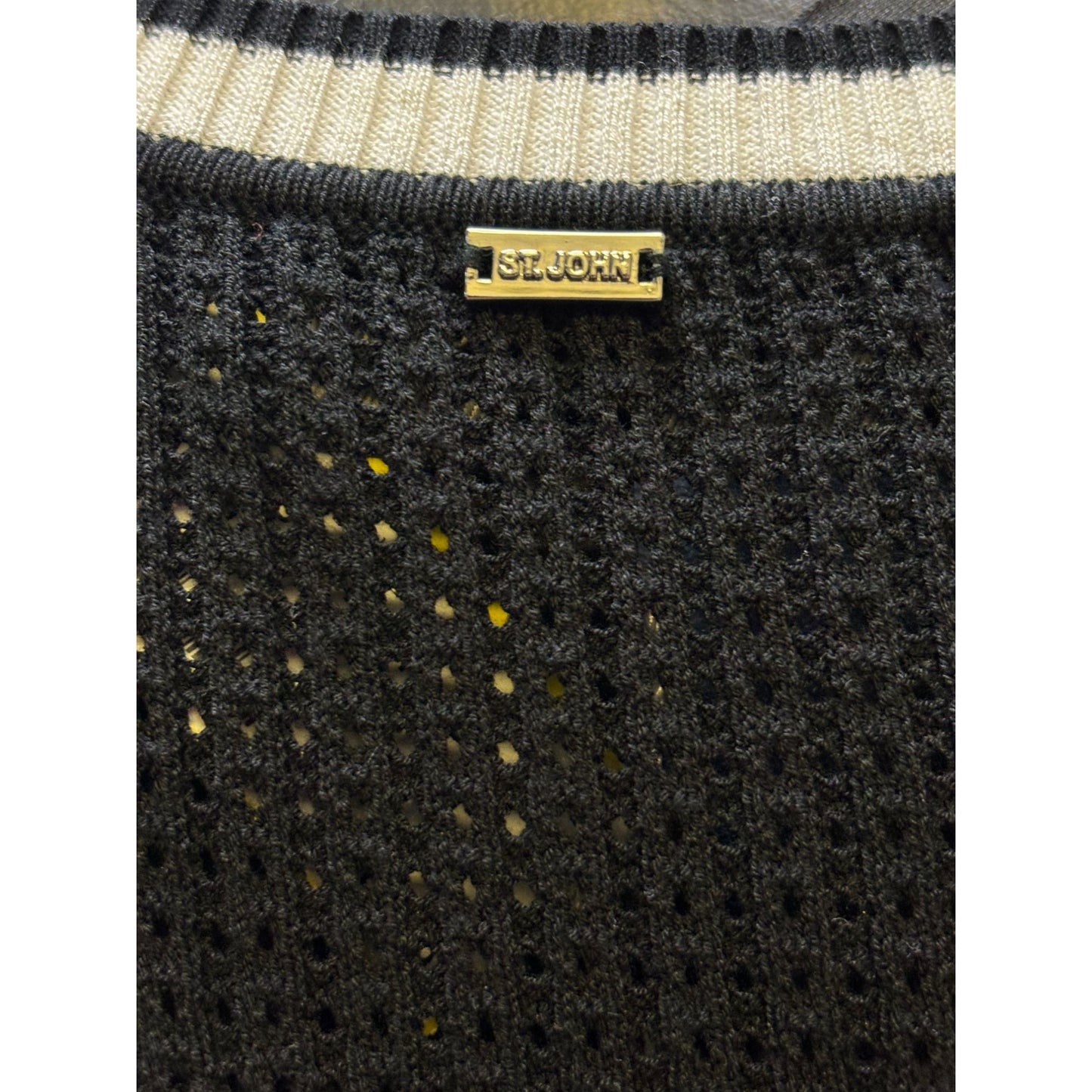 NWT St John Black Multi Dress XL With White & Blue Accents