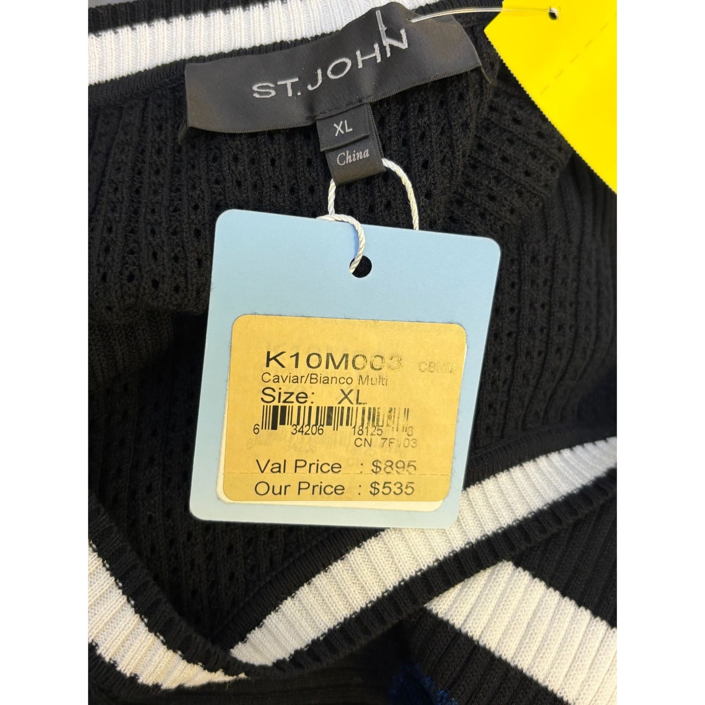 NWT St John Black Multi Dress XL With White & Blue Accents