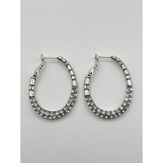 Brighton Silver Hoop Earrings With Clear Crystal Accents