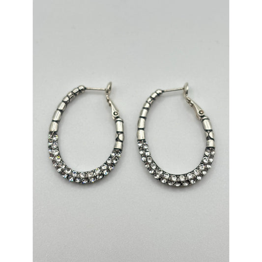 Brighton Silver Hoop Earrings With Clear Crystal Accents